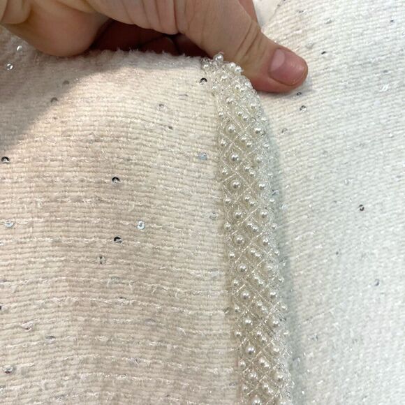 Cream White Sequinses Pearl Beaded Dress Coat - Picture 7 of 15